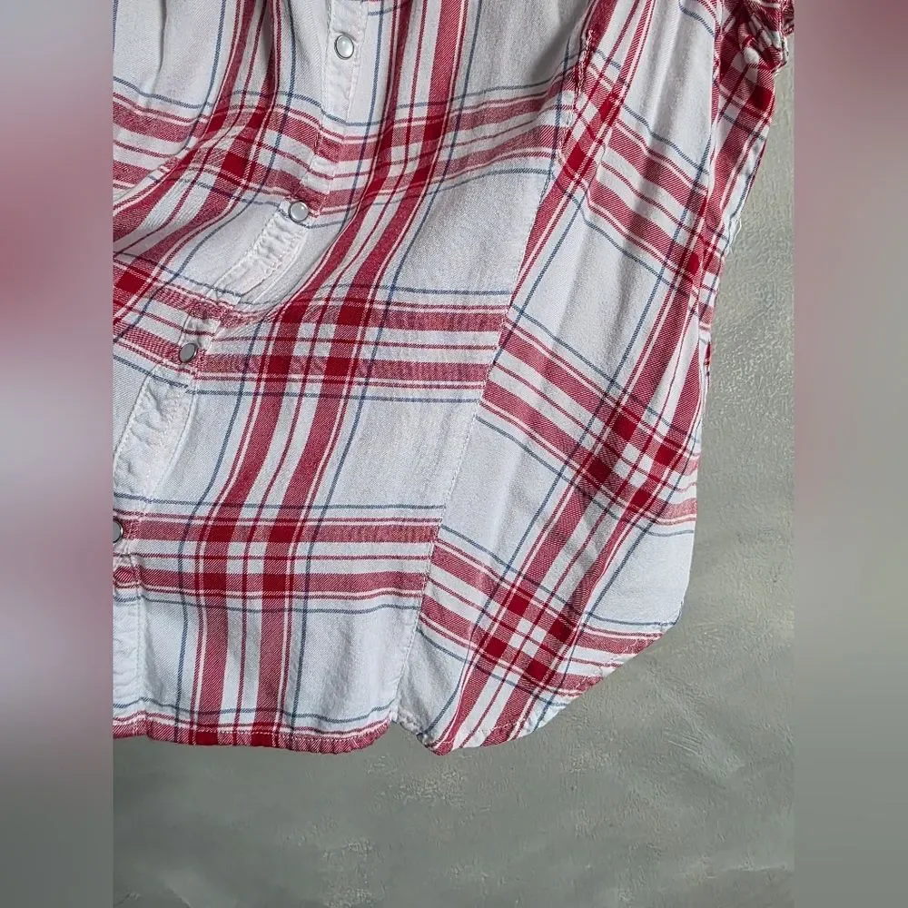 Harley-Davidson Womens Shirt Woven Red White Blue Plaid Garage Style Top 2XL